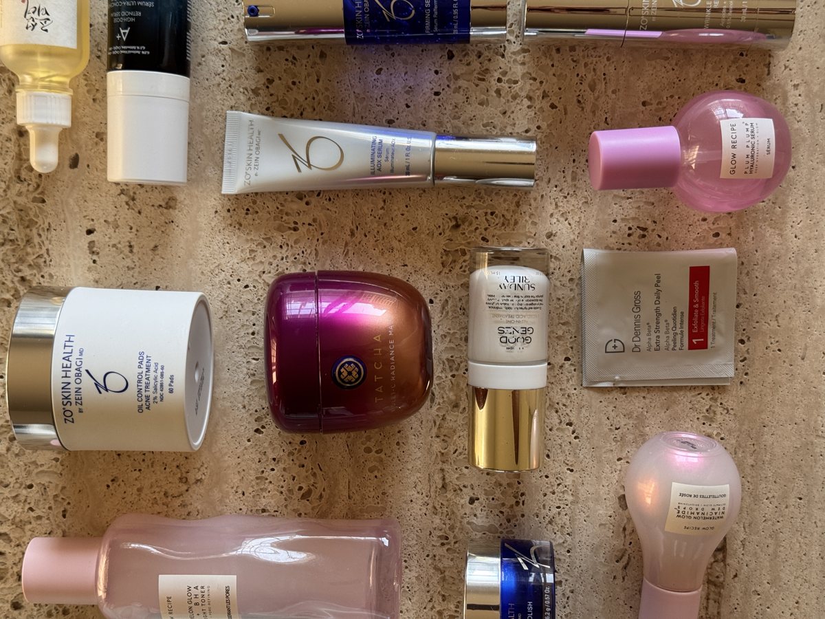 face serum shelf: ZO SKIN HEALTH, ZO SKIN HEALTH, ZO SKIN HEALTH, TATCHA, Glow Recipe, Glow Recipe