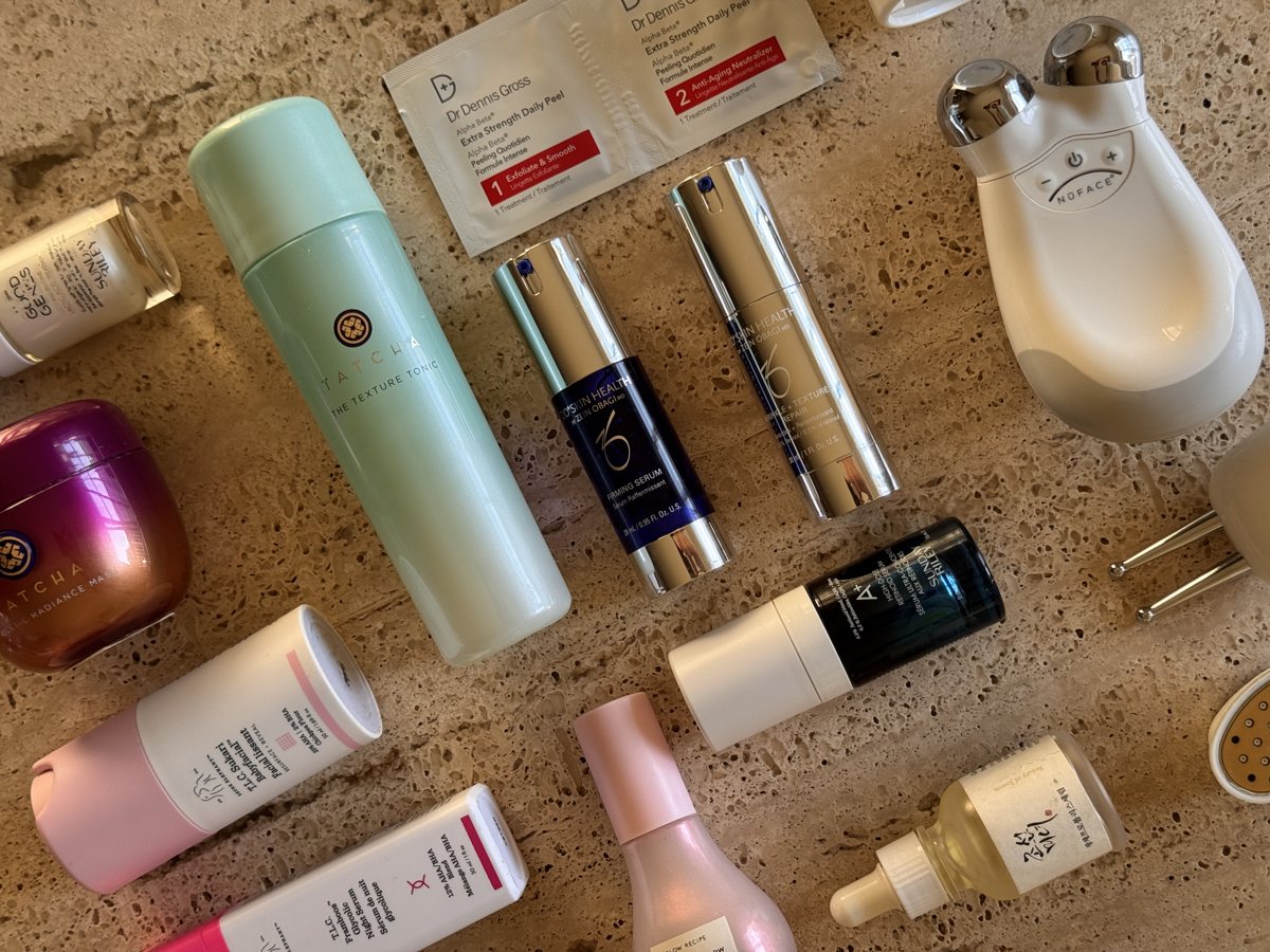 face serum shelf: Sunday Riley, TATCHA, Dr Dennis Gross, ZO SKIN HEALTH, Sunday Riley, Drunk Elephant