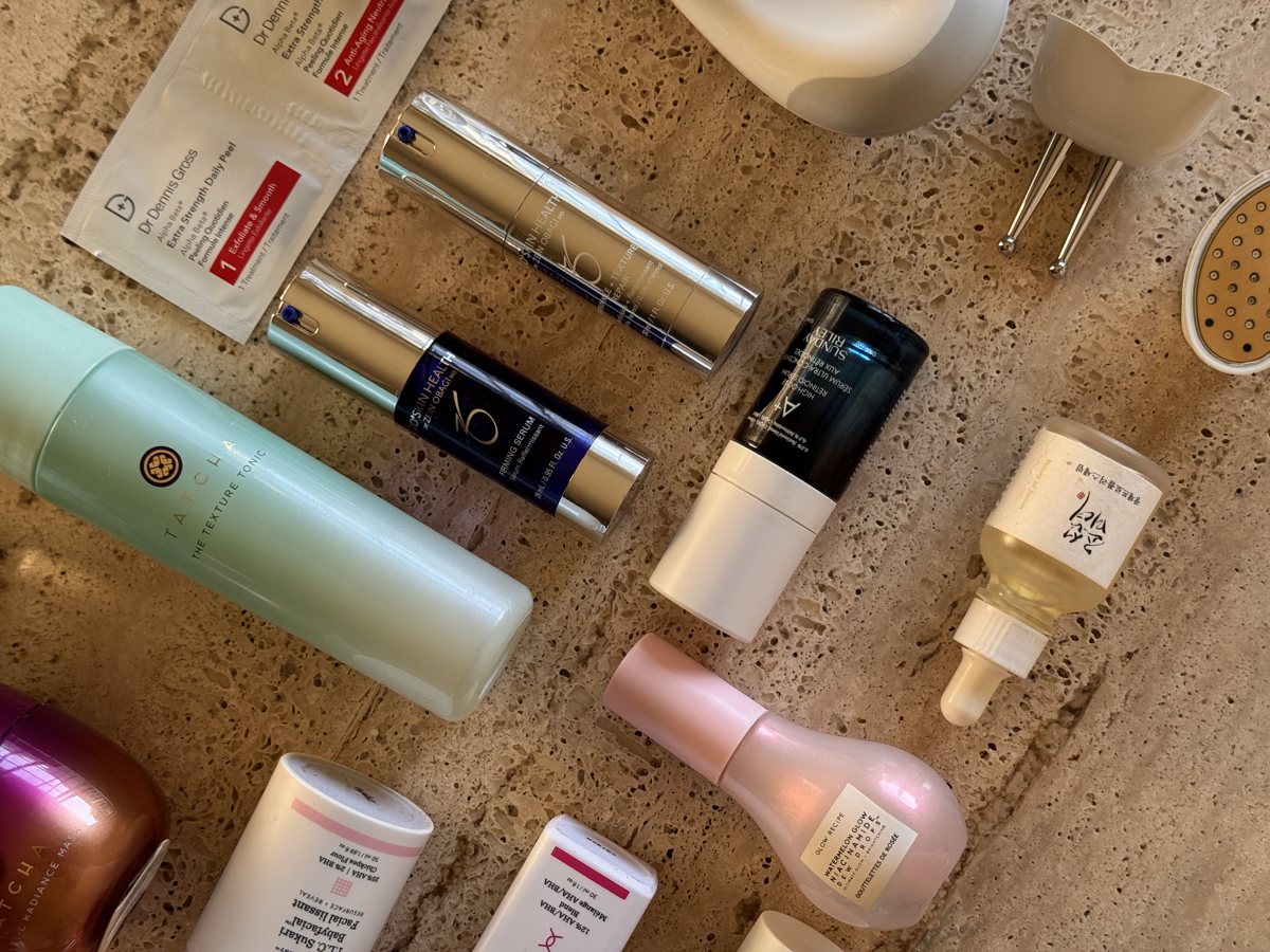 face serum shelf: Dr Dennis Gross, ZO SKIN HEALTH, Sunday Riley, TATCHA, Drunk Elephant, Drunk Elephant