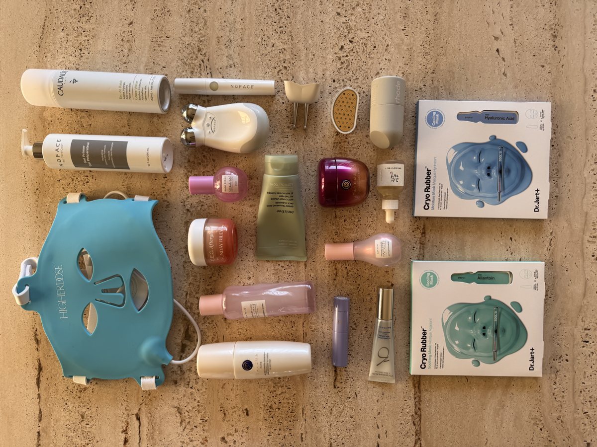 skincare shelf: Caudalie, Dr.Jart+, Dr.Jart+, Glow Recipe, Glow Recipe, innisfree