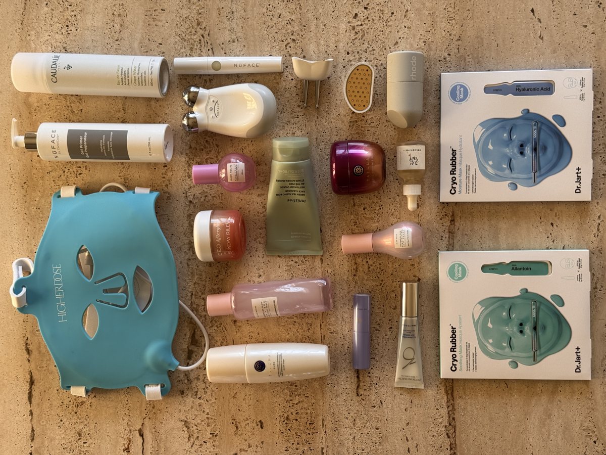 skincare shelf: Caudalie, Dr.Jart+, Dr.Jart+, Glow Recipe, Glow Recipe, innisfree