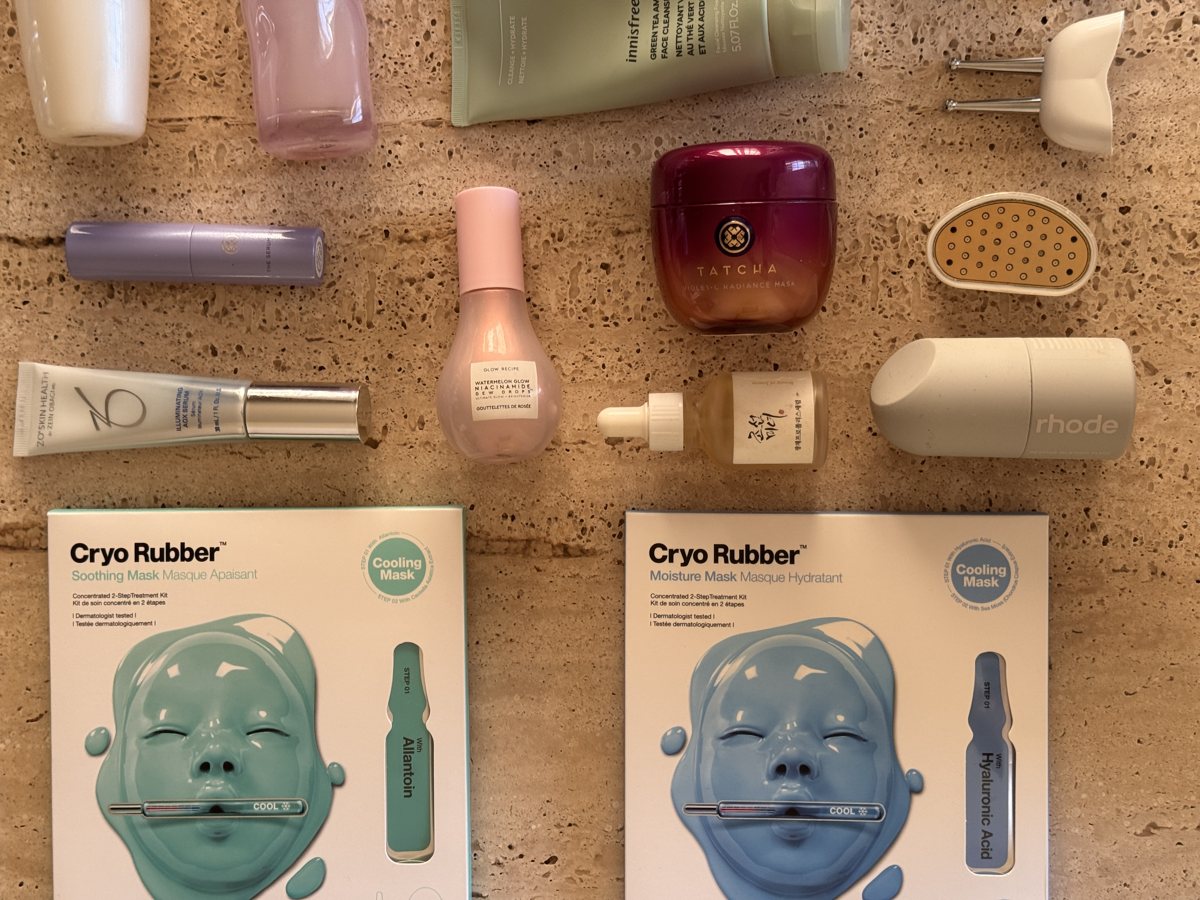 skincare shelf: TATCHA, ZO SKIN HEALTH, Glow Recipe, TATCHA, innisfree, Dr.Jart+