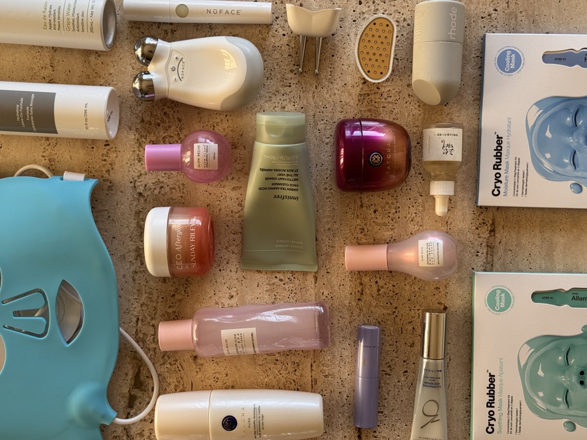 skincare shelf: Caudalie, Dr.Jart+, Dr.Jart+, Glow Recipe, Glow Recipe, innisfree