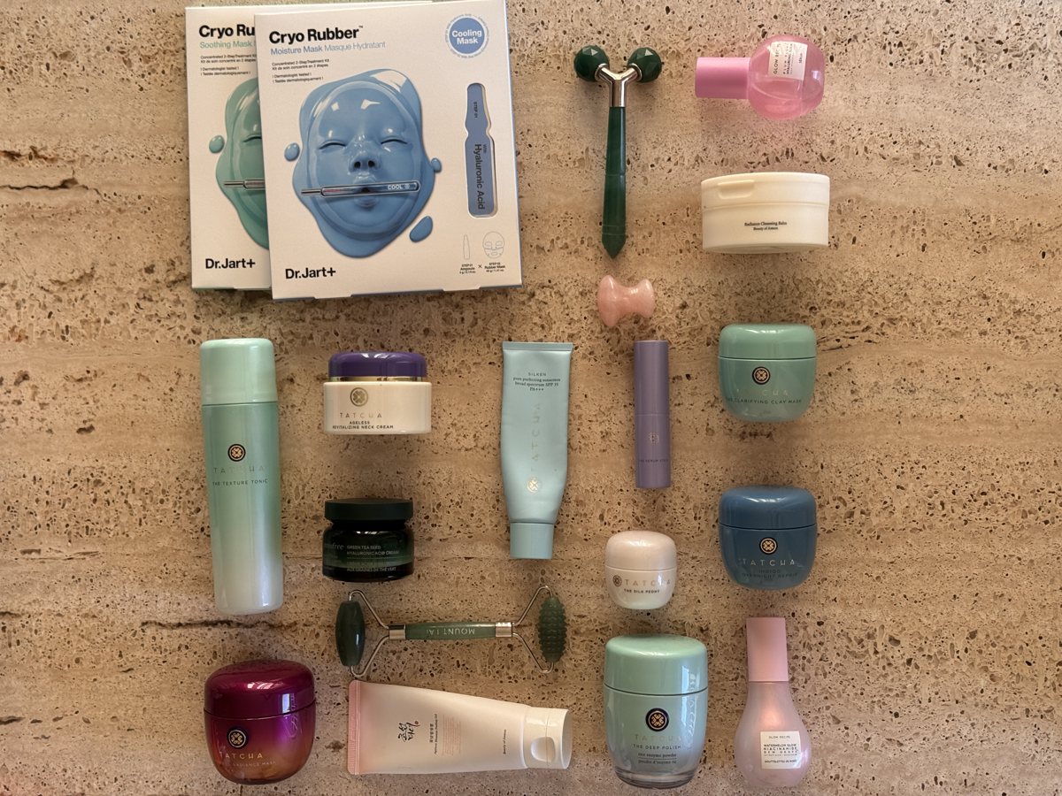 skincare shelf: Dr.Jart+, Dr.Jart+, Beauty of Joseon, TATCHA, TATCHA, TATCHA