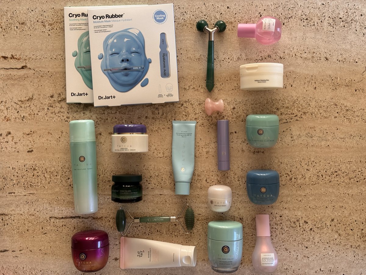 skincare shelf: Dr.Jart+, Dr.Jart+, Beauty of Joseon, TATCHA, TATCHA, TATCHA