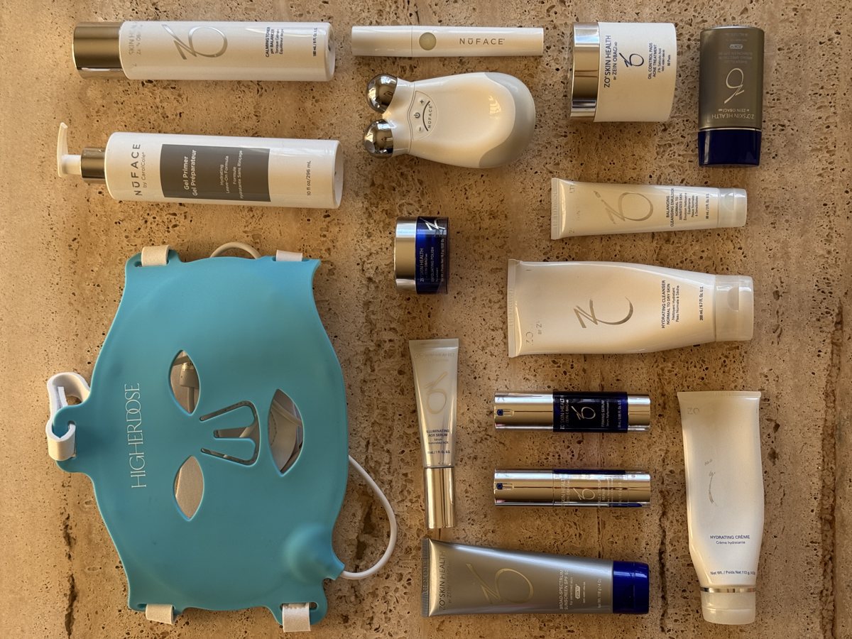 skincare shelf: ZO SKIN HEALTH, ZO SKIN HEALTH, ZO SKIN HEALTH, ZO SKIN HEALTH, ZO SKIN HEALTH