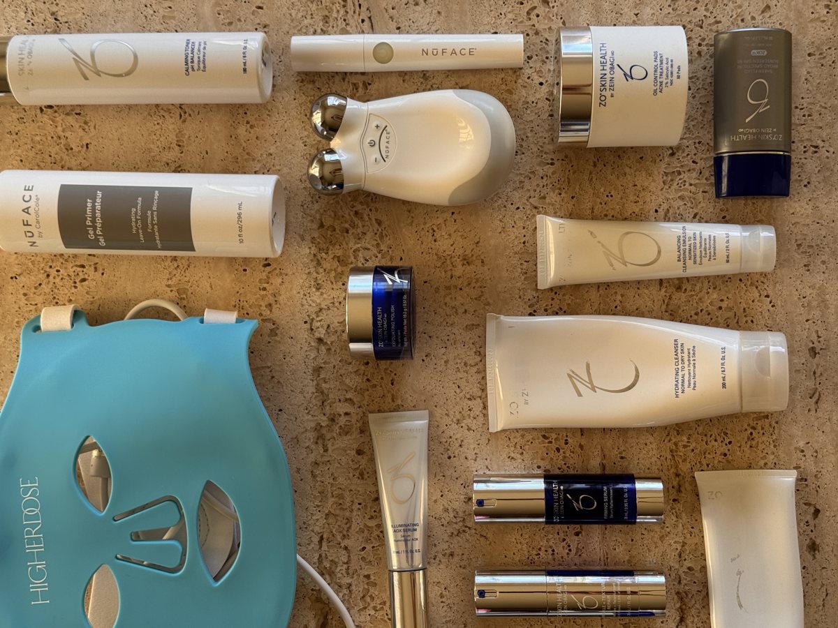 skincare shelf: ZO SKIN HEALTH, ZO SKIN HEALTH, ZO SKIN HEALTH, ZO SKIN HEALTH, ZO SKIN HEALTH