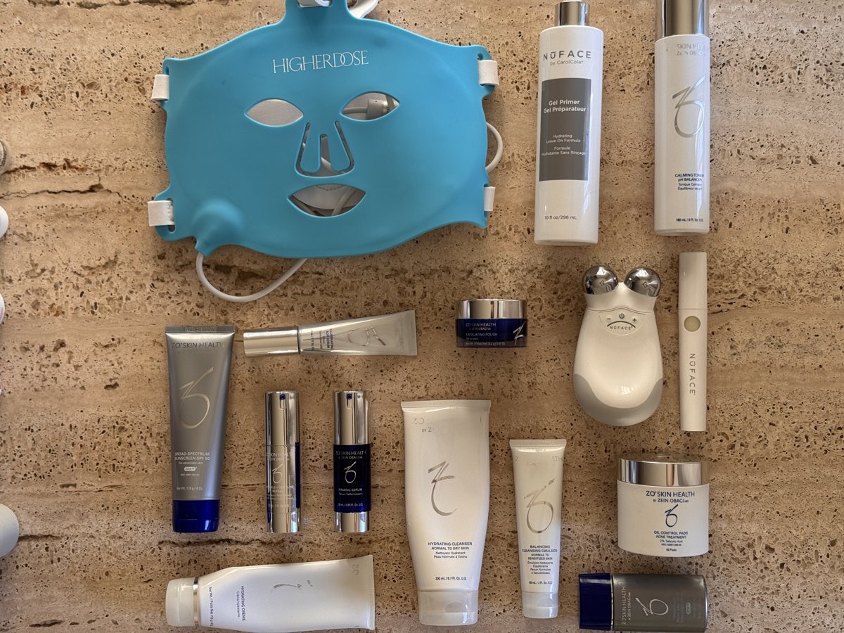 skincare shelf: ZO SKIN HEALTH, ZO SKIN HEALTH, ZO SKIN HEALTH, ZO SKIN HEALTH, ZO SKIN HEALTH