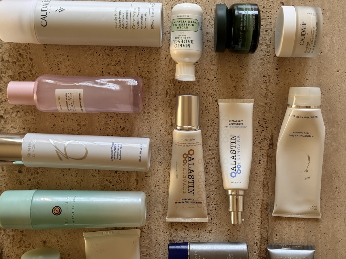 skincare shelf: Caudalie, Mario Badescu, innisfree, Caudalie, Glow Recipe, ZO SKIN HEALTH