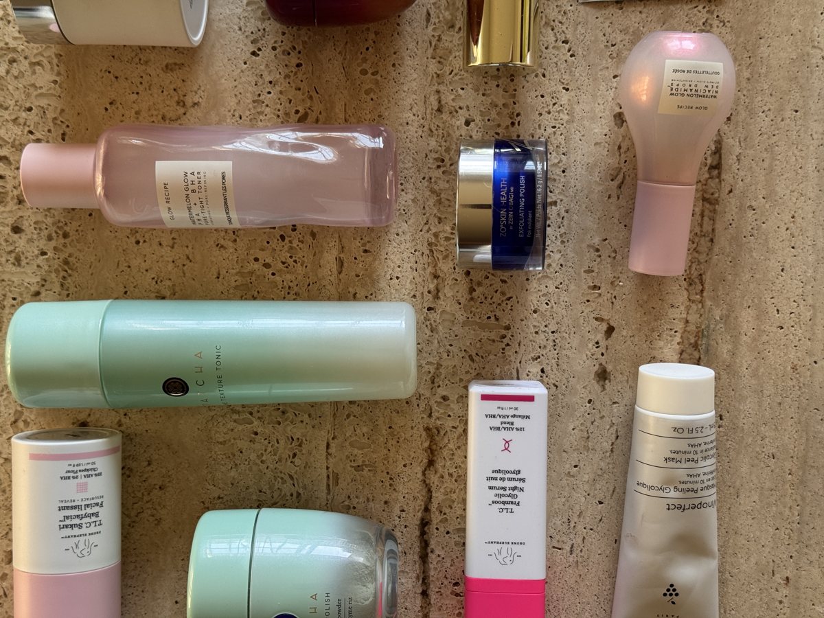 skincare shelf: Glow Recipe, TATCHA, TATCHA, ZO SKIN HEALTH, Drunk Elephant, Drunk Elephant