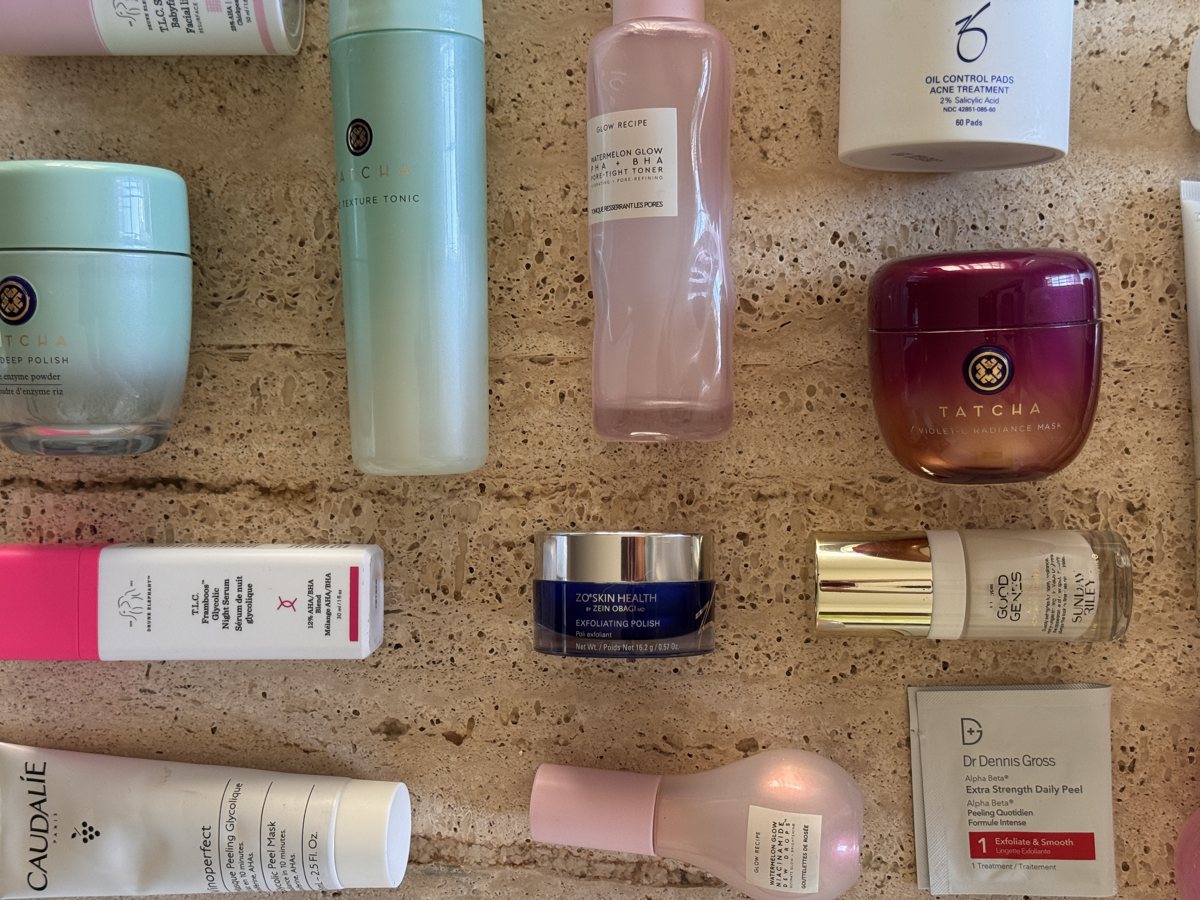 skincare shelf: Drunk Elephant, Drunk Elephant, TATCHA, TATCHA, Glow Recipe, ZO SKIN HEALTH