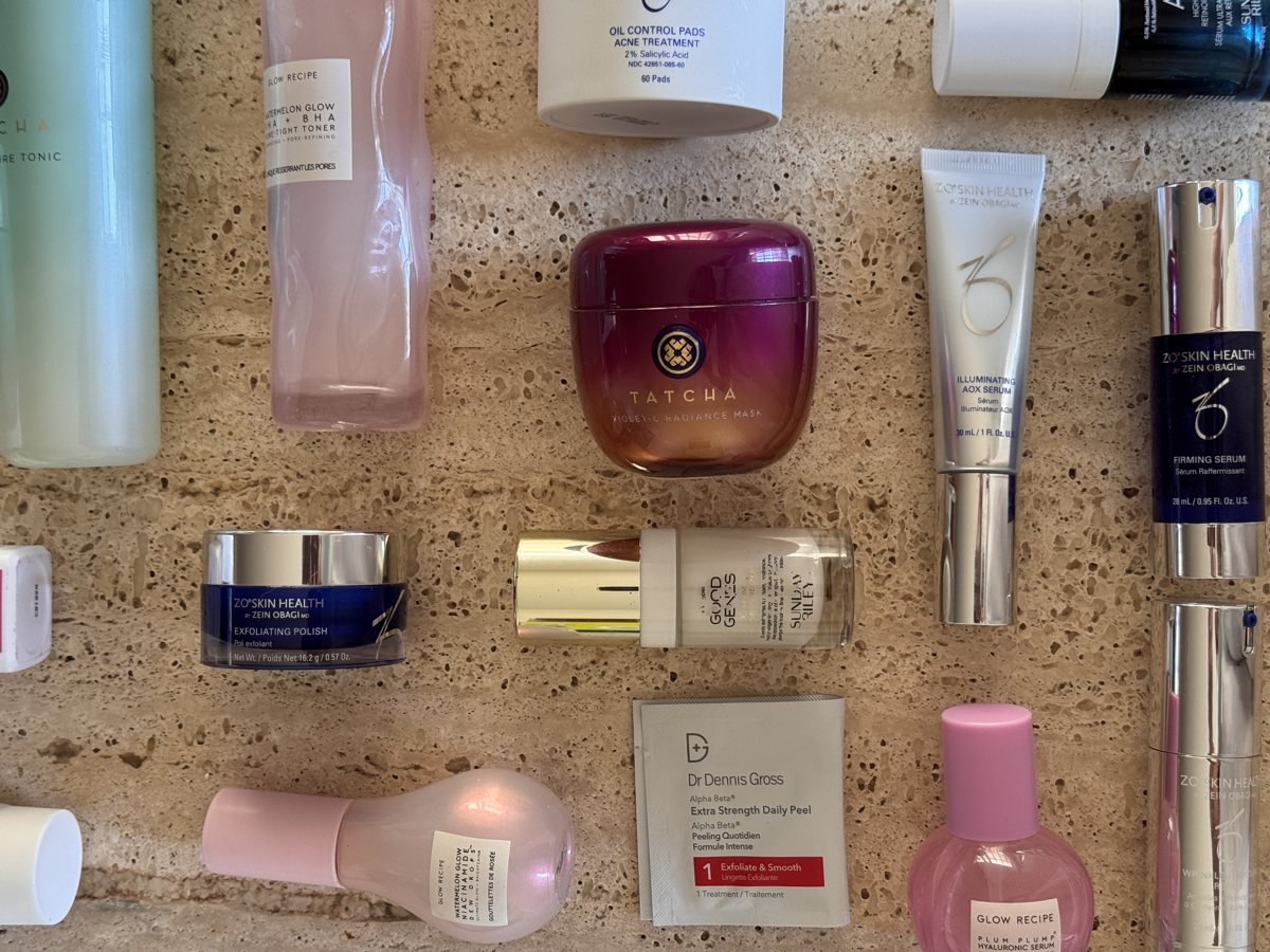 skincare shelf: TATCHA, Glow Recipe, Glow Recipe, ZO SKIN HEALTH, ZO SKIN HEALTH, ZO SKIN HEALTH