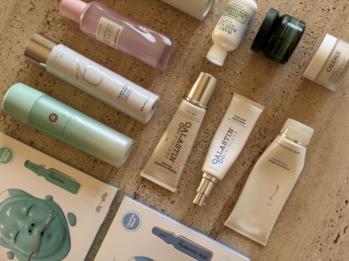 skincare shelf: Glow Recipe, ZO SKIN HEALTH, Mario Badescu, innisfree, Caudalie, ALASTIN