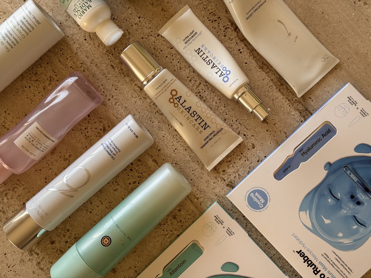 skincare shelf: Caudalie, Mario Badescu, ALASTIN, Glow Recipe, ZO SKIN HEALTH, Dr.Jart+