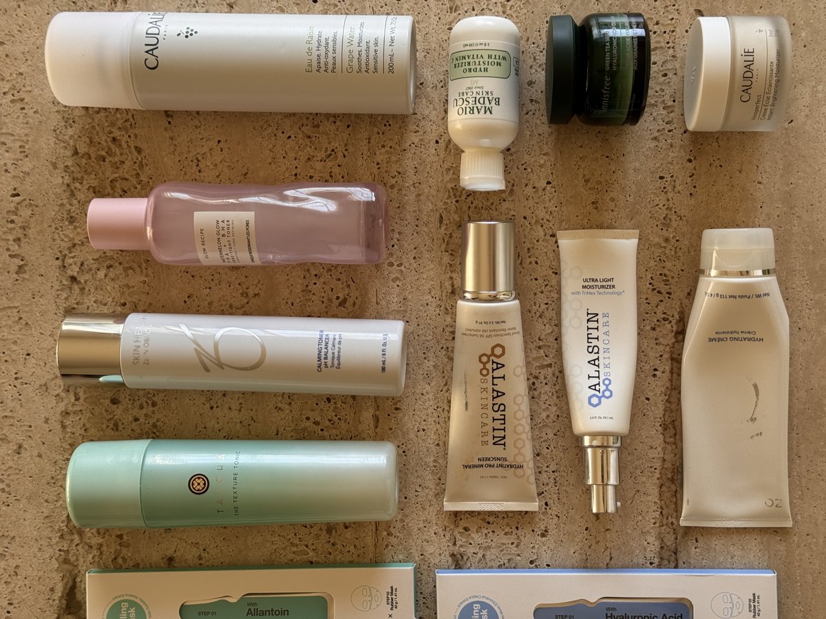skincare shelf: Caudalie, Mario Badescu, innisfree, Caudalie, Glow Recipe, ZO SKIN HEALTH