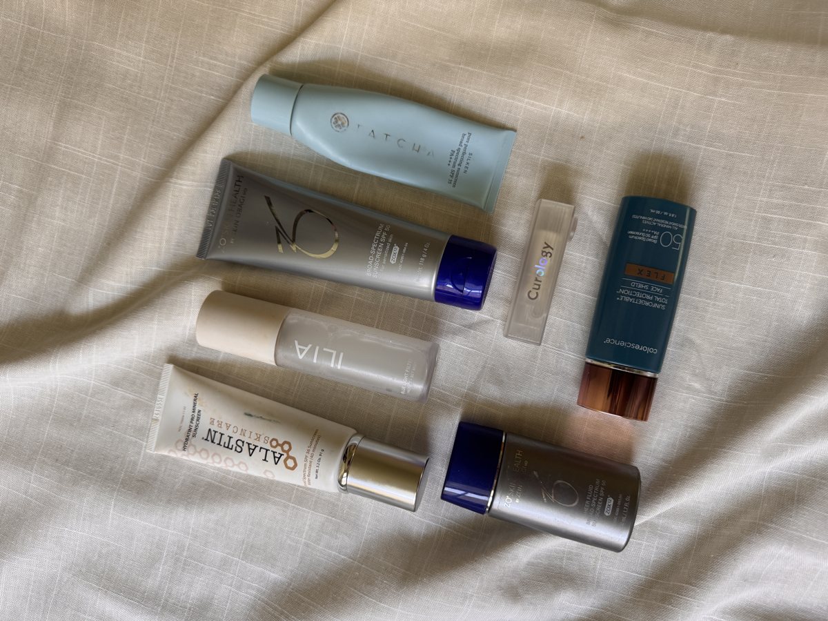 sunscreen for face shelf: TATCHA, ZO SKIN HEALTH, Colorescience, ALASTIN