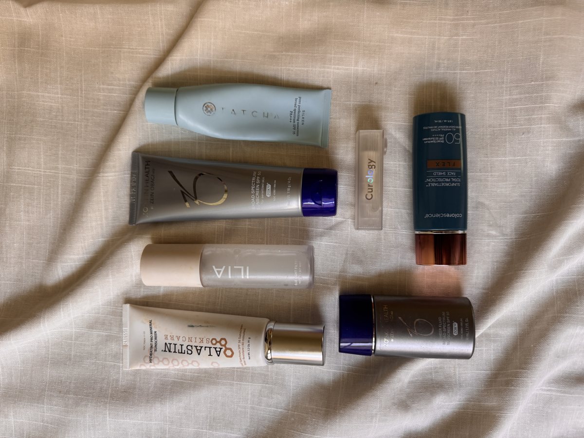 sunscreen for face shelf: TATCHA, ZO SKIN HEALTH, Colorescience, ALASTIN