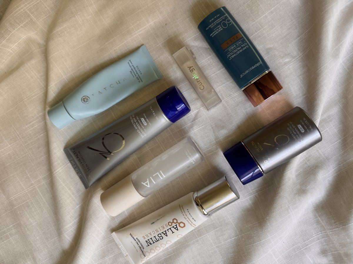 sunscreen for face shelf: TATCHA, ZO SKIN HEALTH, Colorescience, ALASTIN